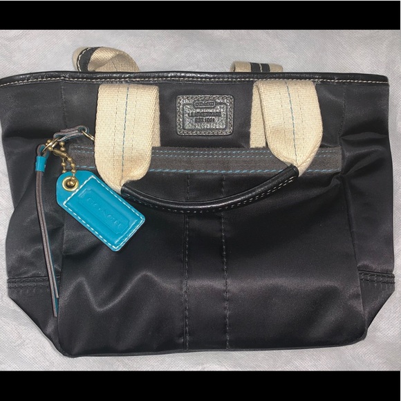 Coach Black Purse Dual Black, Tan, Turq L05M-126 - Picture 3 of 8